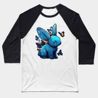 Blue Lucky Rabbit with Butterfly Flight Baseball T-Shirt